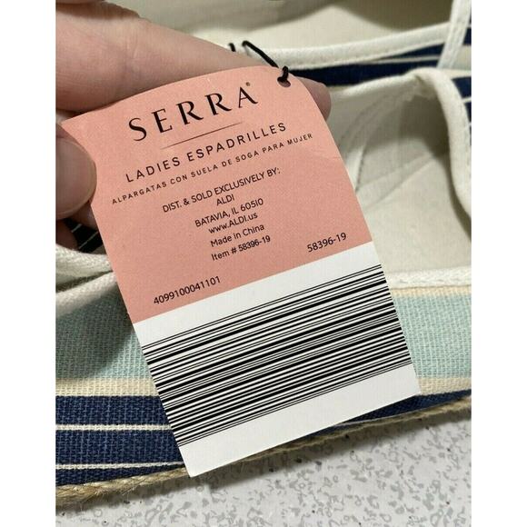 NWT Serra espadrilles blue & natural striped canvas flats slip on shoes US 9M - Picture 7 of 8